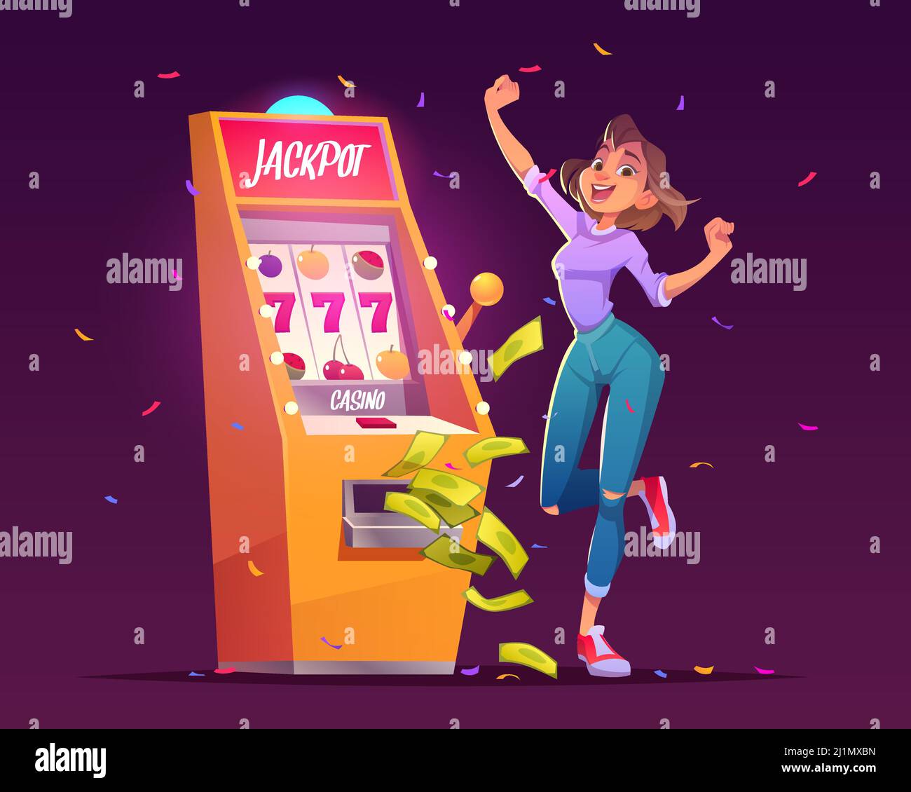 Jogadora comemorando grande vitória em slot machine